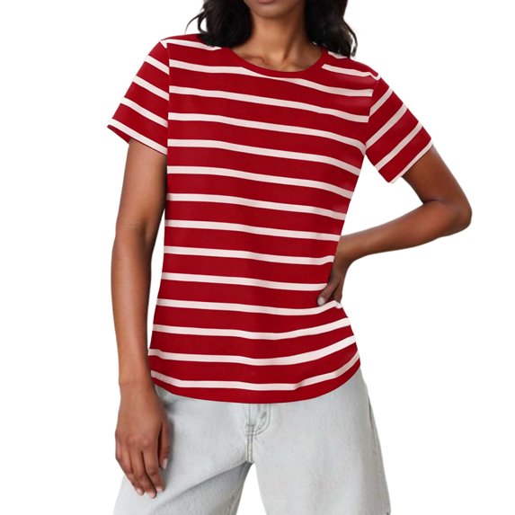 ZUKMRJPC Womens Summer Tops Crewneck Trendy Vintage Striped Slim Fit Tees Short Sleeve Casual Lightweight Basic T Shirts
