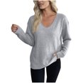 thumbnail image 1 of ZUKMRJPC Womens Sweaters Fashion V Neck Casual Long Sleeve Lightweight Pullover Sweater Soft Comfy Solid Color Loose Basic Knitted Tops, 1 of 3