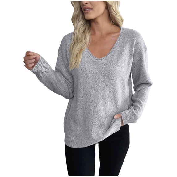 ZUKMRJPC Womens Sweaters Fashion V Neck Casual Long Sleeve Lightweight Pullover Sweater Soft Comfy Solid Color Loose Basic Knitted Tops