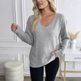 thumbnail image 1 of ZUKMRJPC Womens Sweaters Fashion V Neck Casual Long Sleeve Lightweight Pullover Sweater Soft Comfy Solid Color Loose Basic Knitted Tops, 1 of 4
