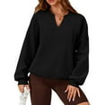 thumbnail image 1 of ZUKMRJPC Womens Sweatshirt Notched V-Neck Casual Long Sleeve Regular Fit Solid Color Pullover Fall Fashion Fleece Lined Tops, 1 of 4
