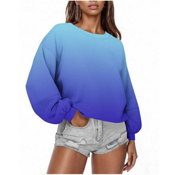 ZUKMRJPC Womens Sweatshirts Oversized Crewneck Long Sleeve Gradient Color Pullover Sweater Fall Fashion Loose Fit Tops