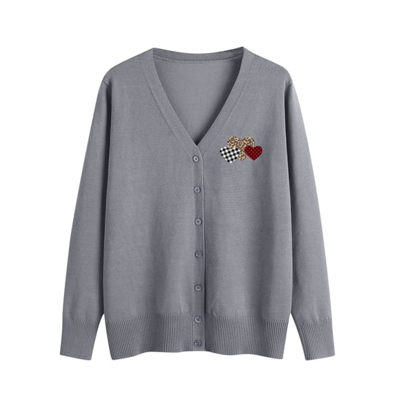 ZUKMRJPC Womens V Neck Cardigan Lightweight Long Sleeve Cute Heart Open Front Casual Button Down Sweater Fall Soft Comfy Knit Tops