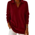 thumbnail image 1 of ZUKMRJPC Womens V Neck Fleece Sweatshirt Long Sleeve Lapel Slim Fit Solid Color Pullover Casual Warm Fall Winter Trendy Tops, 1 of 4