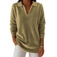 thumbnail image 1 of ZUKMRJPC Womens V Neck Fleece Sweatshirt Long Sleeve Lapel Slim Fit Solid Color Pullover Casual Warm Fall Winter Trendy Tops, 1 of 4
