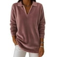 thumbnail image 1 of ZUKMRJPC Womens V Neck Fleece Sweatshirt Long Sleeve Lapel Slim Fit Solid Color Pullover Casual Warm Fall Winter Trendy Tops, 1 of 4