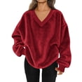 thumbnail image 1 of ZUKMRJPC Womens V Neck Sweatshirt Oversized Long Sleeve Fluffy Fleece Soft Winter Sweatshirts Warm Cozy Casual Pullover Tops, 1 of 7