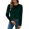 thumbnail image 1 of ZUKMRJPC Womens Velvet Tops Puff Long Sleeve Crewneck Solid Color Soft Pullover Shirts Fall Winter Trendy Casual Comfy Elegant Shirts, 1 of 7