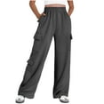 thumbnail image 1 of ZUKMRJPC Womens Wide Leg Cargo Pants Elastic High Waisted Trendy Baggy Joggers Pants Casual Winter Warm Fleece Lined Trousers with Pockets, 1 of 7