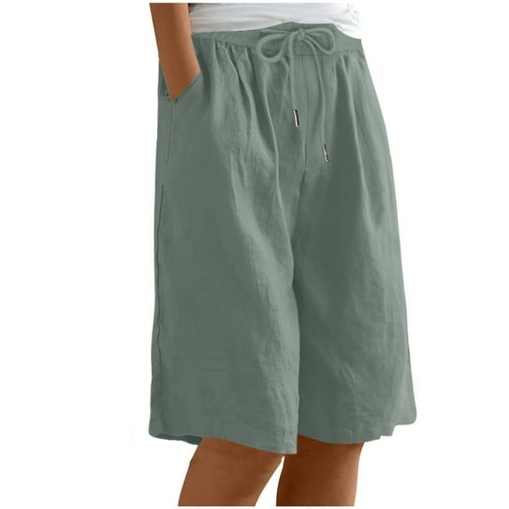 ZUKMRJPC Womens Wide Leg Cotton Linen Shorts Comfy Bermuda Shorts Summer Casual Short Pants Loose Knee Length Shorts on Clearance