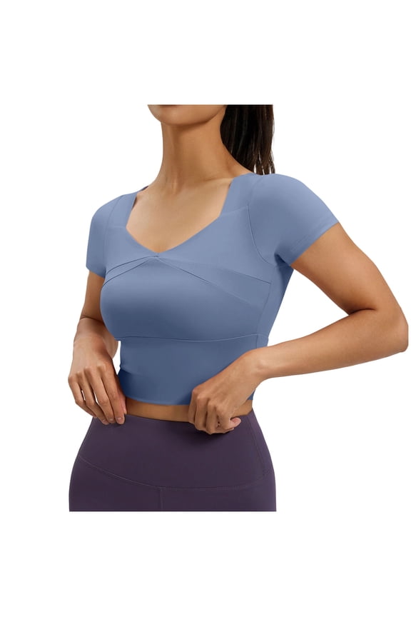Womens Workout Crop Tops Crewneck Short Sleeve Stretchy Compression Tees Summer Casual Soft Basic Workout Gym Yoga Shirts