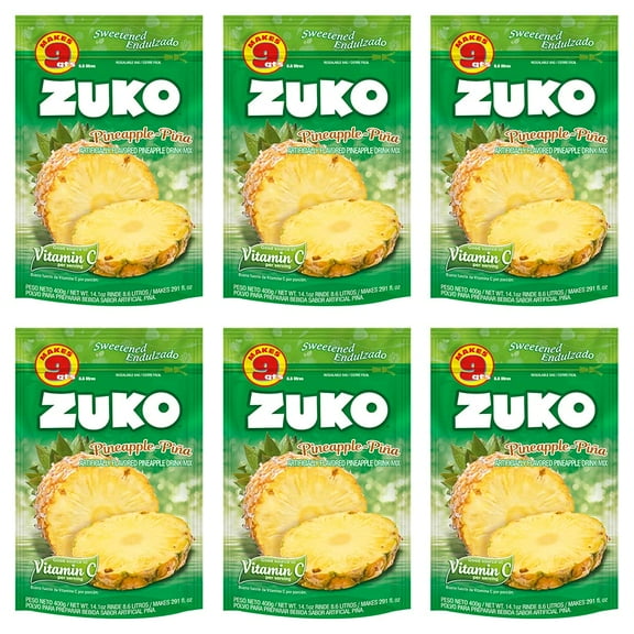 ZUKO Pineapple Instant Powder Drink, Family Pack, No Sugar Needed, Vitamin C, Family Pack 14.1 Oz (Pack of 6)