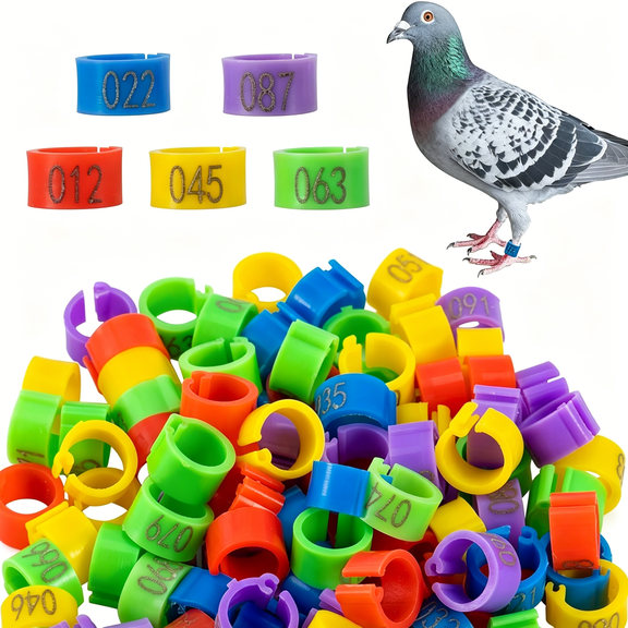 ZULAR 0.3in 100 Pcs Bird Pigeons Leg Bands - Colorful Readable Numbered Bird Identification Leg Rings, Durable Poultry Leg Bands Clip on Leg Rings for Bantam Finch Dove Lovebird Coturnix Quail