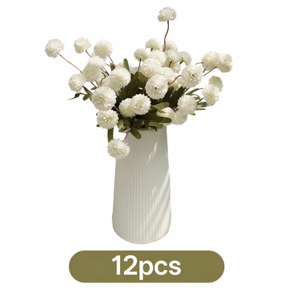 ZULAR 10 Stems Faux Silk Mini Chrysanth with Stems Bulk Fake Wedding Filler Flowers Pompon Mum Artificial Flower Ball for Floral Arrangements,White
