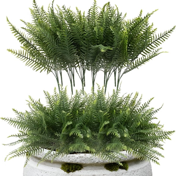 ZULAR 12 Pcs Fake Ferns for Outdoors Uv Resistant Faux Fern Plants,Artificial Greenery Fern Stems for Outside,Garden Porch & Patio Greenery Decor (12,Green)