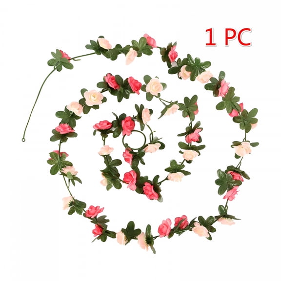 ZULAR 1Pc 8Ft Flower Garland Artificial Flower Rose Flower Ivy Vine Hanging Garland Home Hotel Party Garden Wedding Silk Decor,Pink Flower Garland