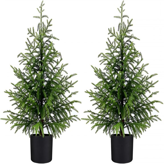 ZULAR 2 Pack 2Ft Artificial Topiary Christmas Trees Real Touch Norfolk Pine Uv Resistant Faux Plants for Outdoor Front Porch Decor Lifelike Greenery Artificial Pine Christmas Trees