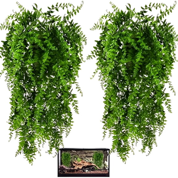ZULAR 2 Pack Reptile Plants,Terrarium Hanging Plants Vines Artificial Leaves Habitat Decorations with Suction Cup for Bearded Dragon Hermit Crab Lizard Snake Geckos Chameleon