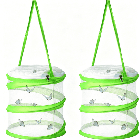 ZULAR 2 Pcs Mini Butterfly Habitat Cage Clear Mesh Butterfly Net Cage Container Foldable Terrarium,6.2X7.1Inch