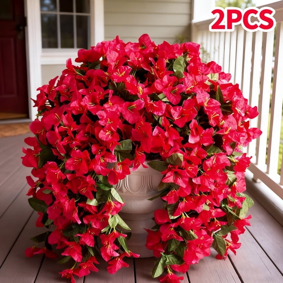 ZULAR 2026 New 2Pcs Artificial Fake Hanging Flowers for Outdoors Decoration,156 Bifurcations Bougainvillea with Leaves,Fake Flowers Uv Resistant No Fade Spring Summer Decorations (Rose Red)