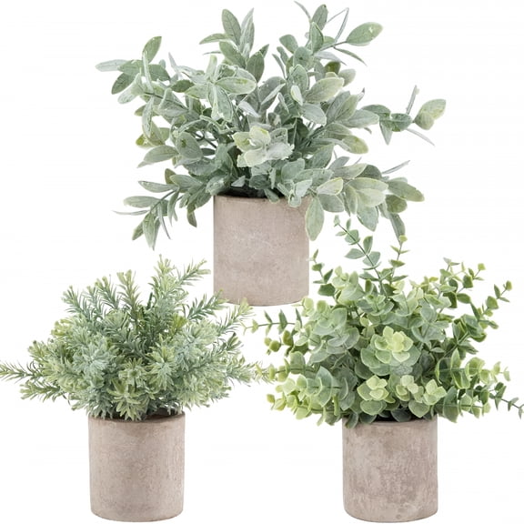 ZULAR 2026 New 3 Pack Mini Potted Fake Plants Artificial Plastic Eucalyptus Plants Topiaries for Home Office Desk Farmhouse Shelf Room Bathroom Decor(Sage Green)