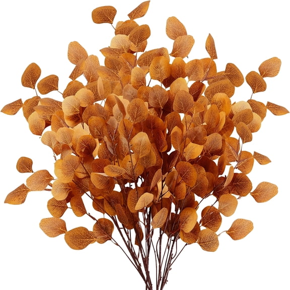 ZULAR 2026 New 6 Pcs Fall Artificial Eucalyptus Stems Long Silver Dollar Leaves Fake Silk Eucalyptus Leaf Branches for Indoor Home Autumn Festival Thanksgiving Decor Fake Eucalyptus(Dark Brown)