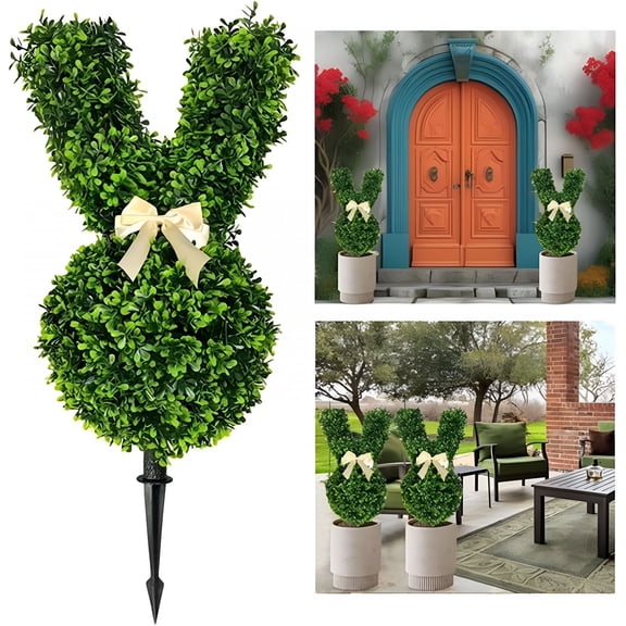 ZULAR 2026 New Easter Bunny Topiary Outdoor,Artificial Bunny-Shaped Topiary Tree Pot Easter Bunnies,Easter Rabbit Boxwood Topiaries for Home Front Porch Decor Outside Garden Decor,1Pcs