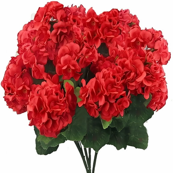 ZULAR 2026 New Red Artificial Geranium Flowers 4Pcs 14" Uv-Resistant Fake Geraniums for Outdoors Fade-Resistant Realistic Geranium Plants for Wedding Home Party Decor