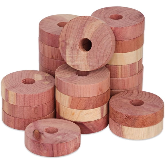 ZULAR 24Pcs Cedar Blocks,Wooden Cedar Discs for Clothes Storage,Natural Wood Cedar Rings Aromatic Cedar Chip Accessories for House Closets Drawers