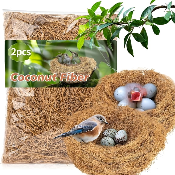 ZULAR 2PCS Coconut Fiber Bird Nesting Material, Soft Fluffy Substrate Bedding for Canary, Finch, Hummingbird, Parakeet, Natural Loose Resting Material for Egg Laying