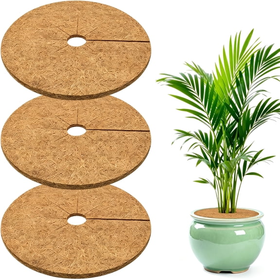 ZULAR 3Pc Coconut Fiber Mulch Ring,11.8In Coco Coir Tree Ring Mulch Mat,100% Natural Tree Protector Mat Plant Cover Ring Coconut Coir Discs Tree Mats Mulch Rings for Indoor Outdoor Plants