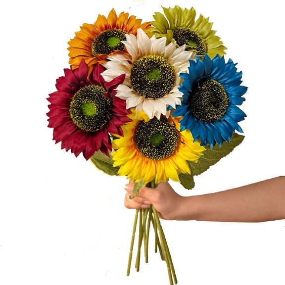 ZULAR 6Pcs Artificial Sunflowers Flowers Vintage Fake Silk Sunflowers Bulk with Long Stems for House Wedding Garden Outdoor Party Decoration Sunflowers Artificial Flowers