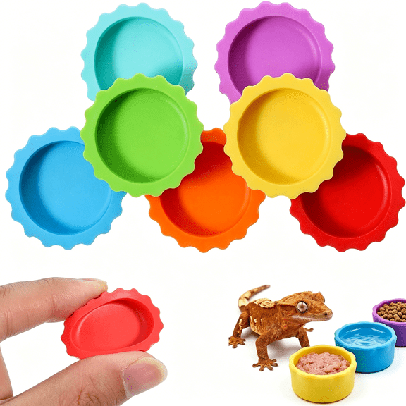 ZULAR 7 Pcs Gecko Food and Water Bowl Reusable Silicone Reptile Feeding Dish Small Pet Tank Accessories for Gecko Lizard Hermit Crab Tarantula Isopods Easy Clean