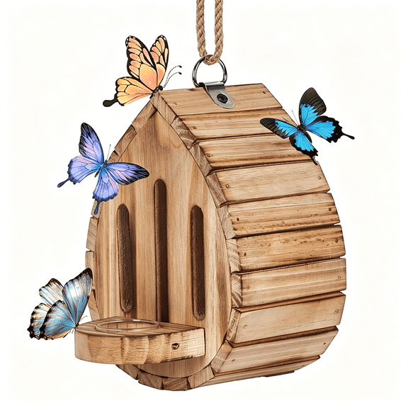 ZULAR Butterfly House Butterfly Habitat Garden-Wooden Houses with Feeder Hanging Garden Decoration Natural Nesting Box for Butterflies Bugs Moths&Lacewings