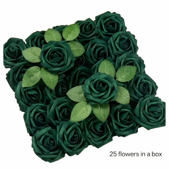 ZULAR Emerald Green Roses 25Pcs Artificial Flowers Rose Green Roses Real Foam Rose with Stems for Diy Artificial Flower Arrangement Decoration,1 Box of Simulated Flowers