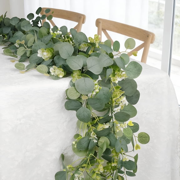 ZULAR Eucalyptus Garland Faux Silk Leaf Silver Dollar Artificial Greenery Fake Eucalyptus Leaves Garlands for Table Wedding Party Indoor Outdoor Arch Wall Mantle Room Home Decoration (1,5.5 Ft)