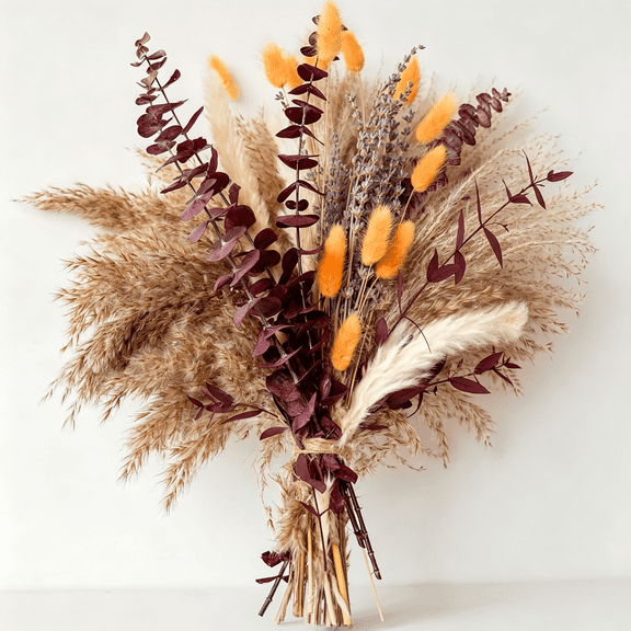 ZULAR Fall Dried Flower Bouquet with Pampas Grass, Orange Bunny Tails, Lavender & Red Eucalyptus -Boho Fall Decor for Home, Vase, Porch & Thanksgiving -Autumn Floral Arrangements