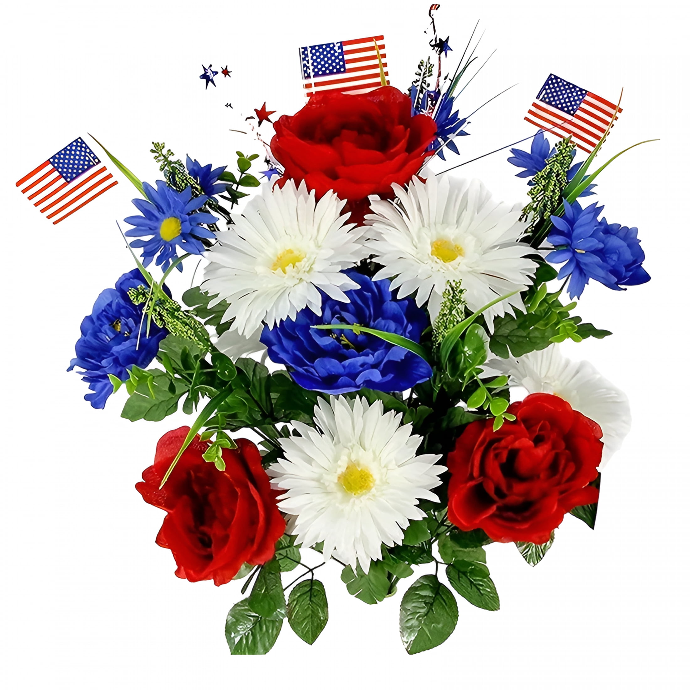 ZULAR Patriotic Artificial Flower Set-Red,White,and Blue Mixed Bouquet for Memorial Day and 4Th of July Decorations,Ideal for Graves,Homes,and Tables
