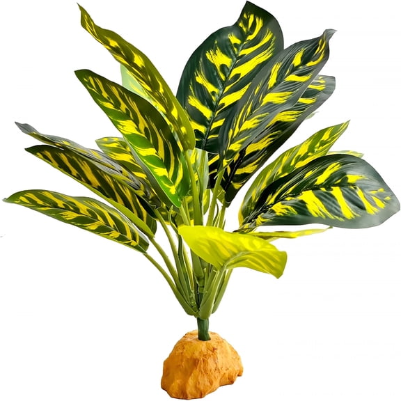 ZULAR Reptile Artificial Plants for Terrarium Decor, Amphibian Habitat Decorations Bearded Dragon Tank Accessories Fit Crested Gecko Leopard Lizard Chameleon Ball Python Snake Frog - Prayer Peacock