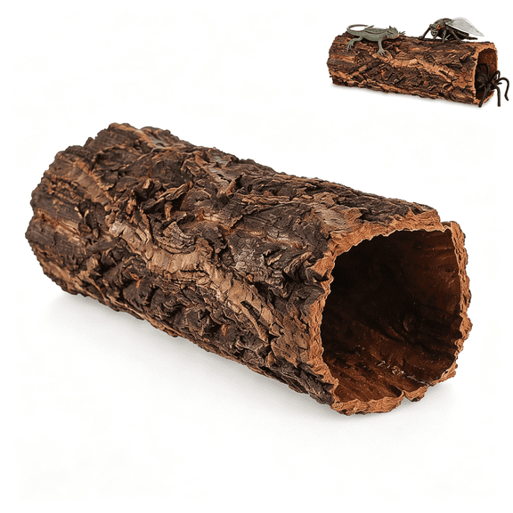 ZULAR Reptile Hideout Wood Shelter Natural Tree Trunk Reptile Cave for Gecko Snake Tortoise Lizard Turtle and Hermit Crab Stress Relief Terrarium Habitat Decor 8.07X3.14X3.14In