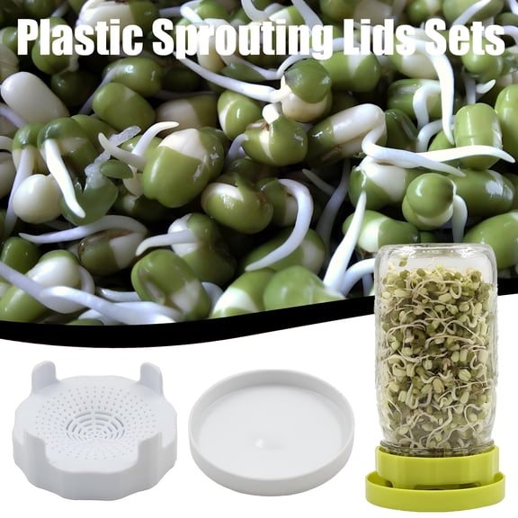 ZULAR Seed Sprouting Kit With Drain Tray, Wide Mouth Jar Sprout Lids For Broccoli Alfalfa Beans, Food Grade Plastic Germination Sprouter