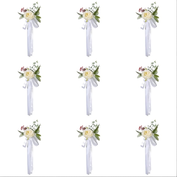 ZULAR Wedding Aisle Decorations Artificial Flowers - Rose Chair Back Decor with Ribbons for Wedding Ceremony - Pew Flowers,Wedding Chair Decorations for Reception,Party & Photography Props