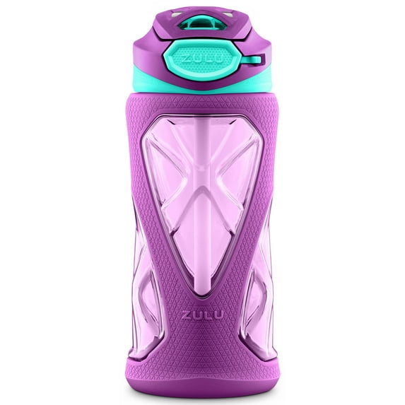 ZULU 12 oz Purple Plastic Water Bottle with Straw and Flip-Top Lid
