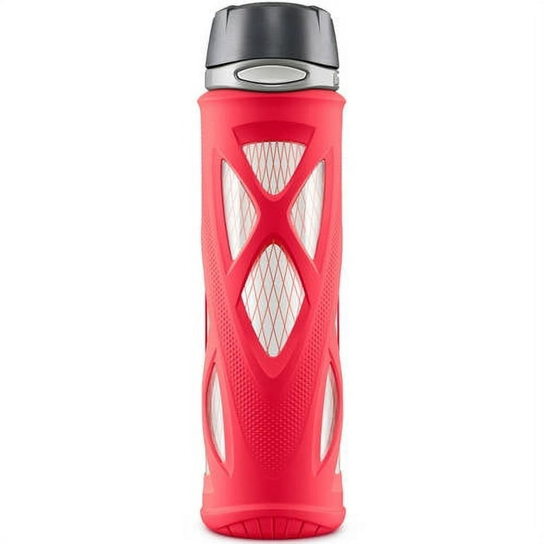 ZULU Atlas 20 oz Red and Black Glass Water Bottle with Flip-Top Lid 