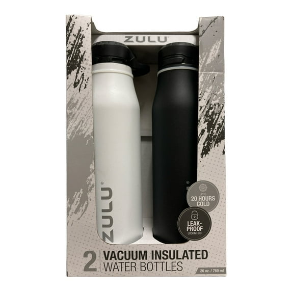 ZULU Leak-Proof Stainless Steel Vacuum Insulated Water Bottle, 2pk (Black/White)