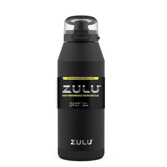 ZULU Swift 32 Fluid Ounce Stainless Steel Vacuum Insulated Water Bottle with Silicone Straw, Black