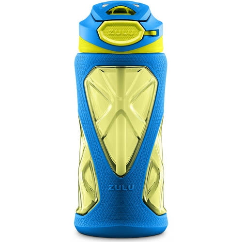 ZULU Torque 12 oz Blue and Yellow Plastic Water Bottle with Straw and Flip-Top Lid
