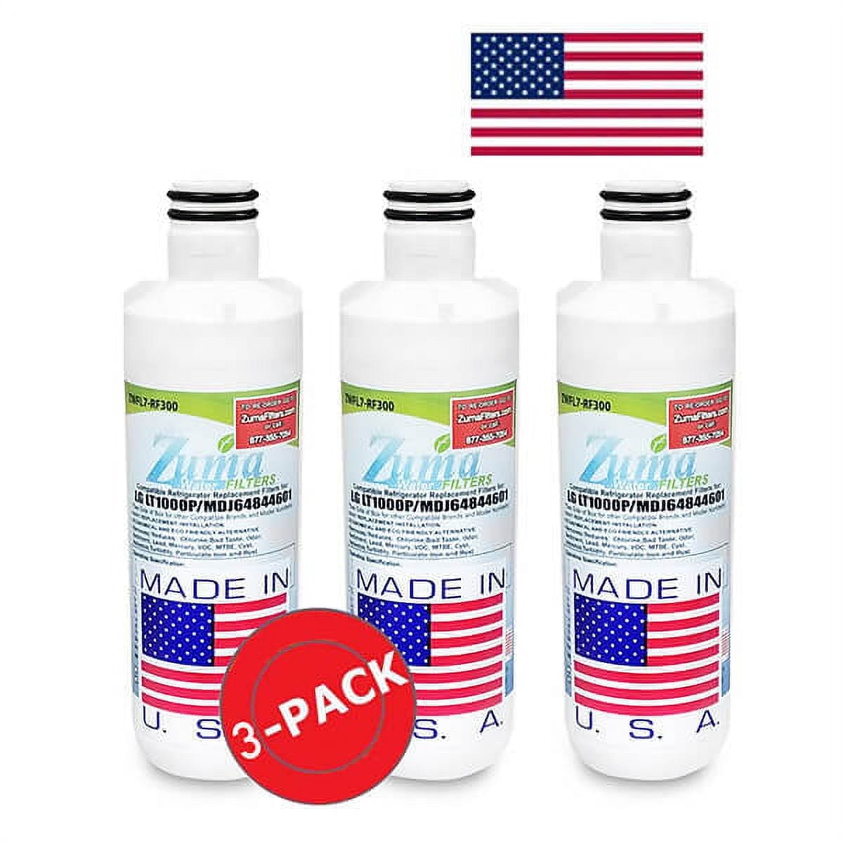 ZUMA Brand , Water and Ice Filter , Model # ZWFL7-RF300 , Compatible with LG® Lt1000pc - 3 Pack - Made in U.S.A.