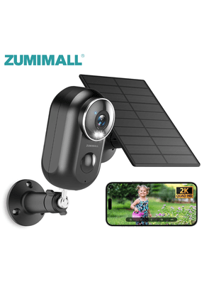 2K Solar Battery Camera, Outdoor Wireless Security, Motion Alert, Color Night Vision, 2.4G WiFi, Black