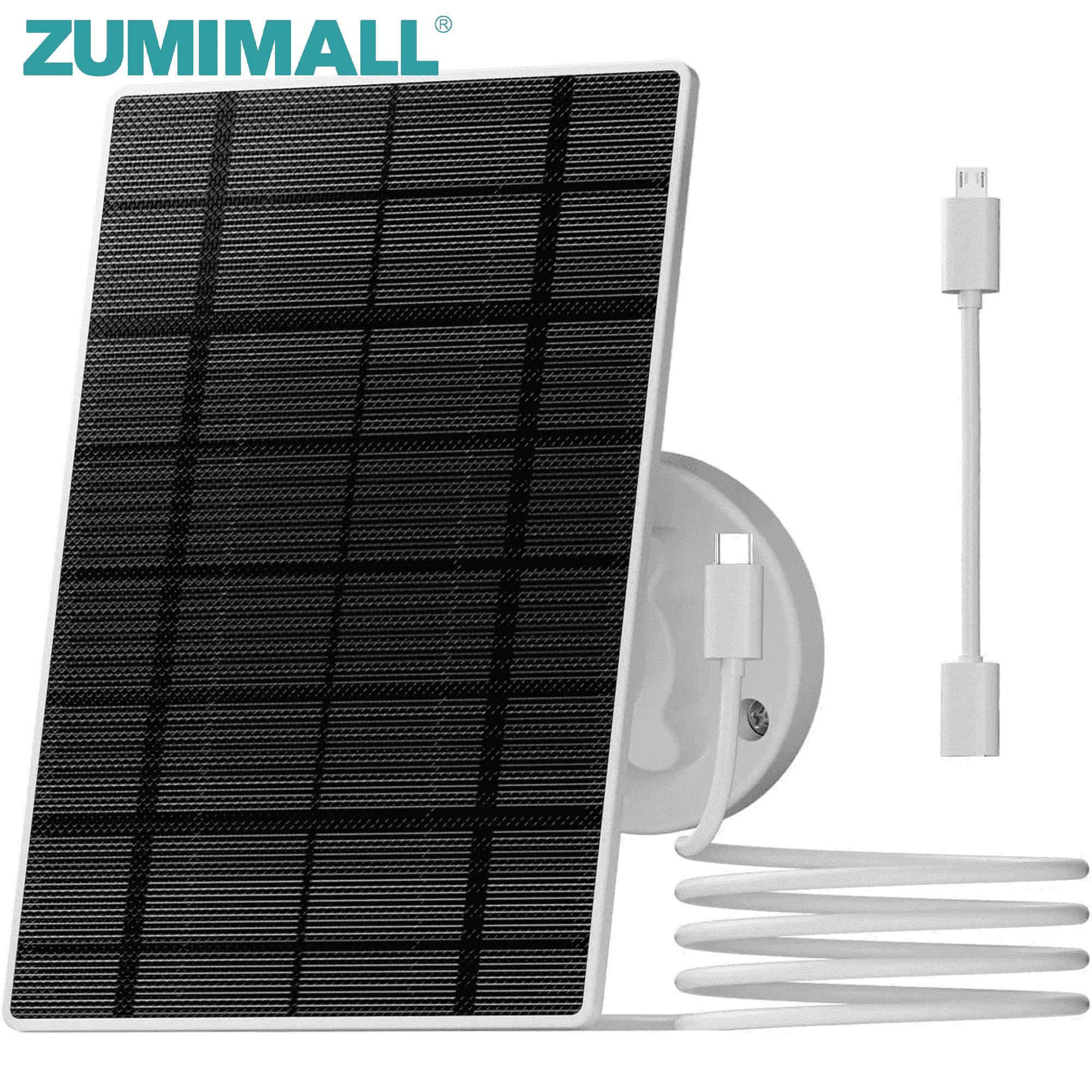 ZUMIMALL 3W Solar Panel for Security Cameras, IP66 Waterproof Solar Panel with 10ft Type C Cable,White(Type C Port)